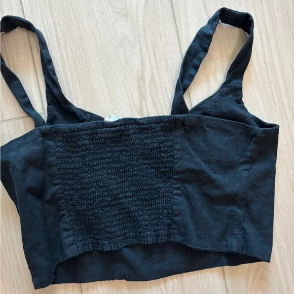 a new day Black Linen Cropped Tank - Picture 3 of 3